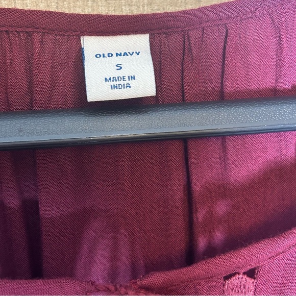 Old Navy Womens Burgundy Peasant Cottage Tassel Balloon Sleeve Blouse small - Picture 5 of 9